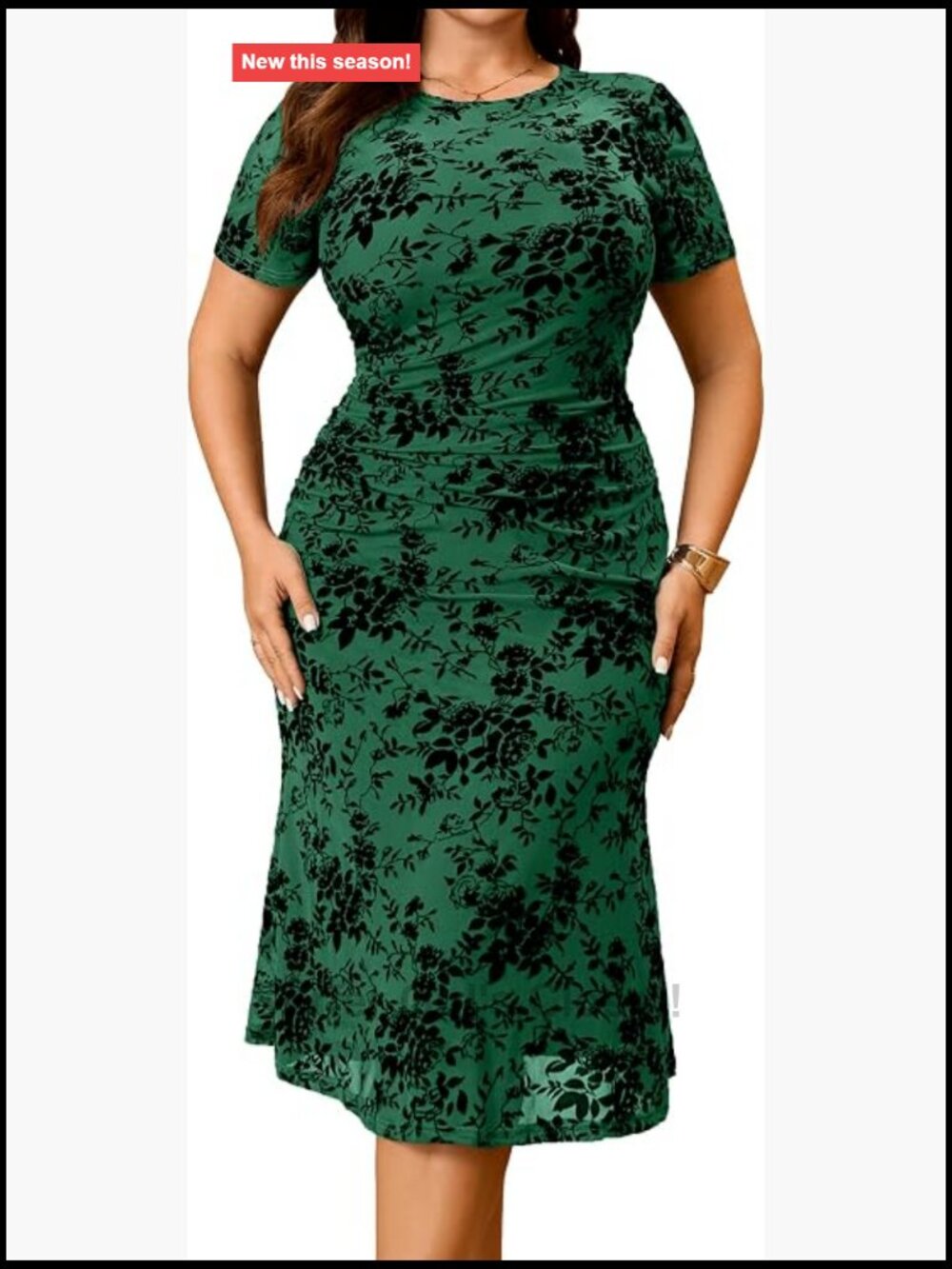 Plus Size Bodycon Midi Dress Crew Neck Short Sleeve Floral Mesh Party